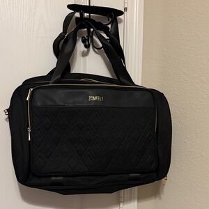 Zomfelt Quilted Black Travel Tote with Gold Accents